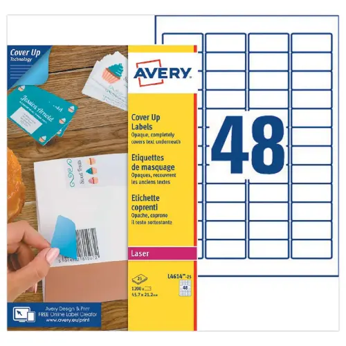 &Eacute;tiquettes de masquage laser AVERY 45,7 x 21,2 mm 25 f x 48 &eacute;tiquettes 