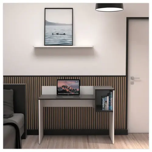 Bureau adapté pour le télétravail en mélaminé avec niche - L 121 cm