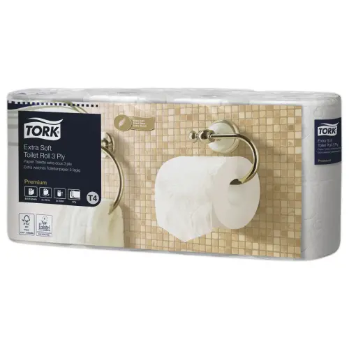 8 Rouleaux de papier toilette extra doux - 3 épaisseurs - Tork