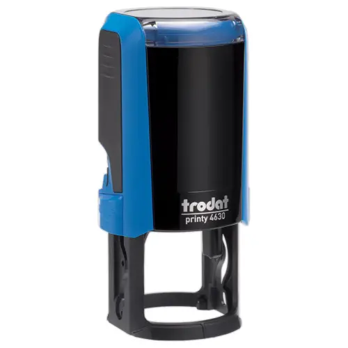 Timbre Printy personnalisable 4630 - Boîtier bleu - Encre noire - Ø30 mm - 6 lignes max.