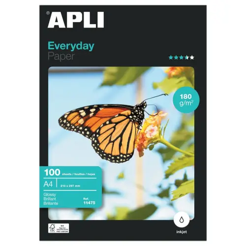 100 Feuilles de papier photo APLI  Everyday format A4 180 g brillant 
