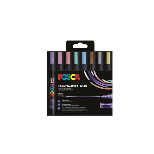 8 Marqueurs peinture à base d'eau - Pointe conique moyenne - Couleur métallisées - Posca