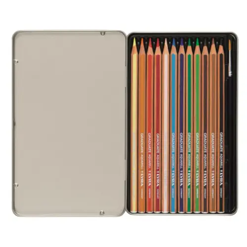 Crayon de couleur LYRA aquarellable avec 1 pinceau fourni - coloris assortis - Lot de 12 