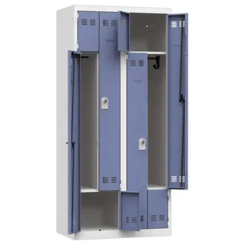 Vestiaire gain de place porte en L 2 colonnes - 4 utilisateurs - Bleu