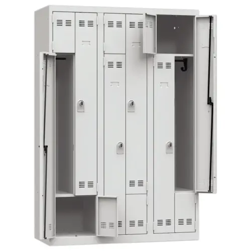 Vestiaire gain de place porte en L 3 colonnes - 6 utilisateurs - Gris