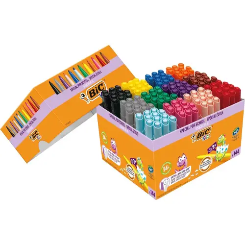 Feutre de coloriage pointe large BIC VISACOLOR XL encre lavable coloris assortis -  lot de 144 