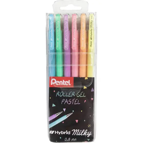 Stylo  encre gel Pentel Mattehop - pointe moyenne 0,8 mm - couleurs vives assorties - lot de 6 