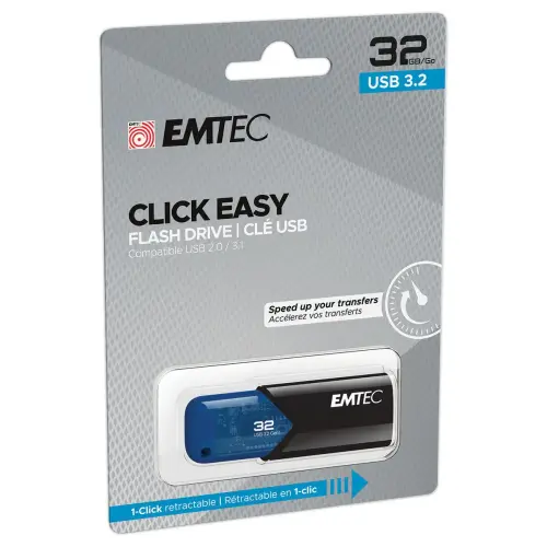 Cl&eacute; USB 3.2 Click Easy Gen1 -  32 Go - Bleu - Emtec 