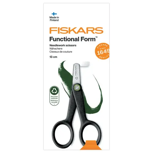 Ciseaux FISKARS ambidextres 13 cm bouts pointus recylc&eacute;s / recyclables 