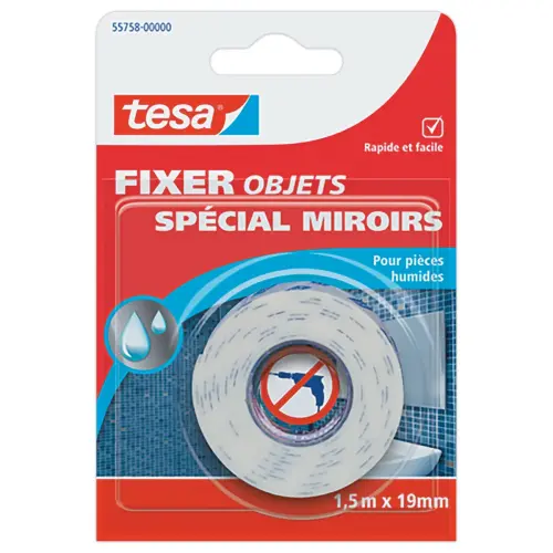 Ruban Fixer Objets Double-face miroir 1,5 m x 19 mm