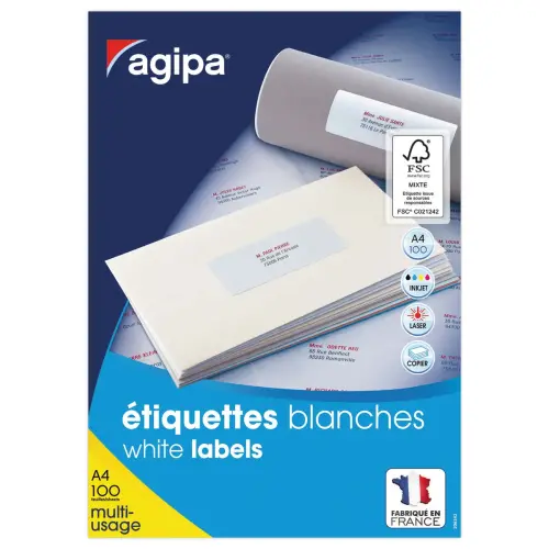 100 Planches d'étiquettes A4 multi-usages soit 2100 étiquettes blanches