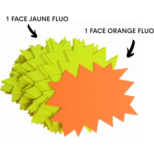 50 Etiquettes carton forme éclatée jaune/orange 80 x 120 mm - Boite de 50