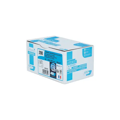 200 Enveloppes Extra blanches DL 110x220 100 g fenêtre 45x100 bande protec