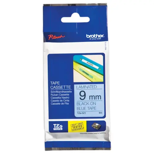Ruban pour titreuse BROTHER TZE 521 9mm bleu impression noir