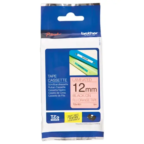 Ruban pour titreuse BROTHER TZE B31 12mm fluo orange impression noir 