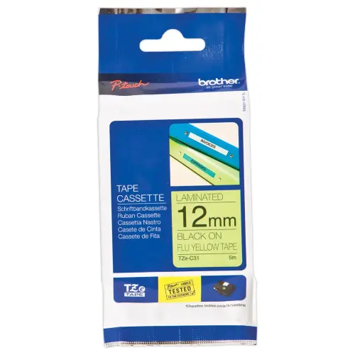 Ruban pour titreuse BROTHER TZE C31 12mm fluo jaune impression noir