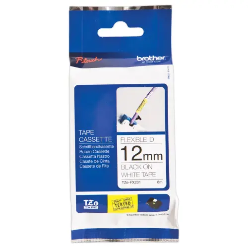 Ruban lamin&eacute; flexible TZe-FX231 largeur 12mm blanc impression noire 
