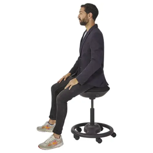 Tabouret ergonomique &agrave; bascule noir avec roulettes 