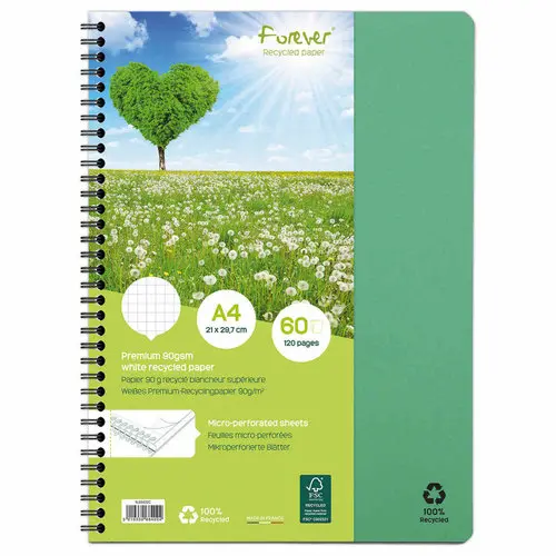 Cahier recyclé à spirales - A4 - 5x5 - FOREVER
