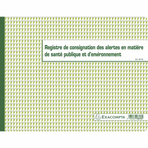Registre d'alertes sant&eacute; et environnement - 24x32 cm - 20 pages 