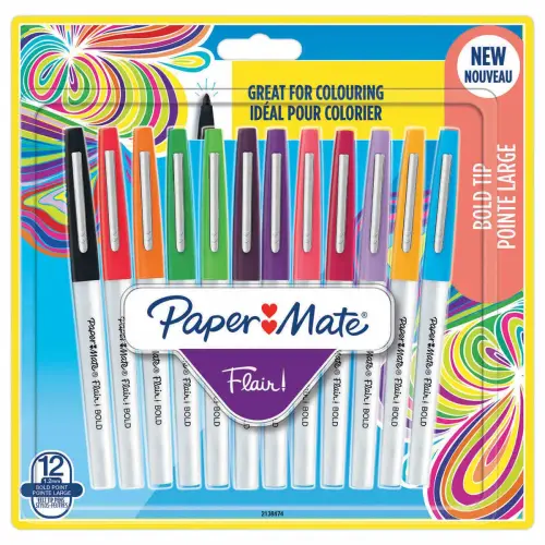 12 Feutres - Ecriture large - Coloris assortis - PAPERMATE