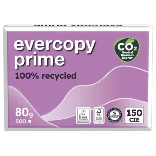 5 Ramettes 500f. de papier recyclé 100% EVERCOPY PRIME A4 80G