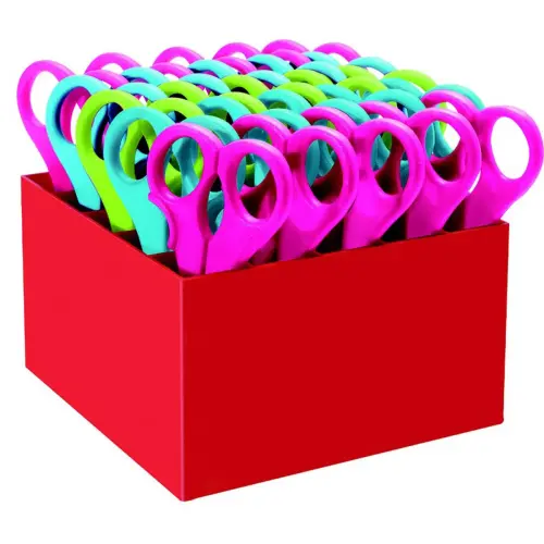 Ciseaux WONDAY en acier - bouts ronds - 12cm - 20 droitiers + 5 gauchers - Lot de 25