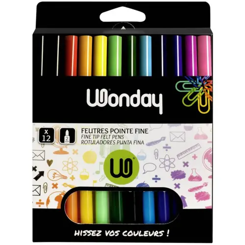 Feutre de coloriage WONDAY pointe fine - encre lavable - coloris assortis - lot de 12