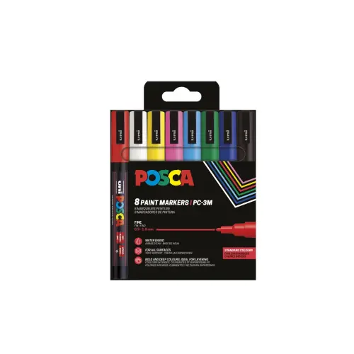 Marqueur peinture POSCA pointe fine - coloris assortis - lot de 8 