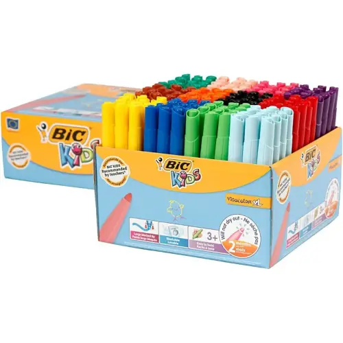 Feutre de coloriage BIC KIDS pointe moyenne - encre lavable - coloris assortis - lot de 144