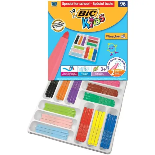 Feutre de coloriage pointe large BIC VISACOLOR XL encre lavable coloris assortis - lot de 96