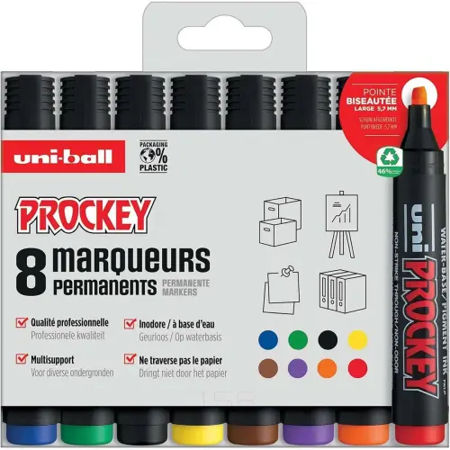 8 Marqueur peinture à base d'eau PROKEY pointe pinceau coloris assortis