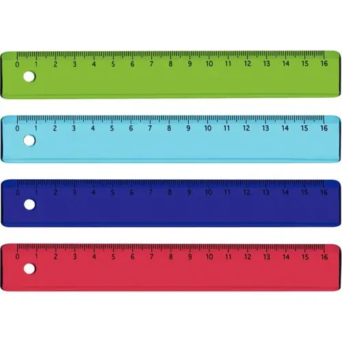 Règle plate Wonday - 16 cm - coloris assortis - lot de 36