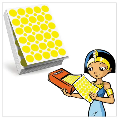 Recharge pour distributeur de gommettes Cl&eacute;opatre - 60 feuilles pr&eacute;d&eacute;coup&eacute;es - gommettes rondes 8mm et 18 mm - 