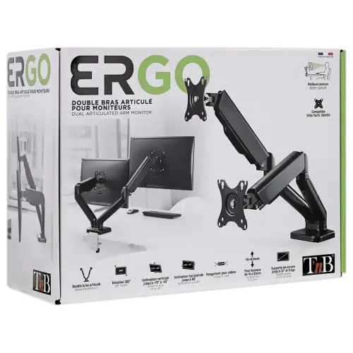 Bras porte-&eacute;cran double articul&eacute; Ergo Line Noir 