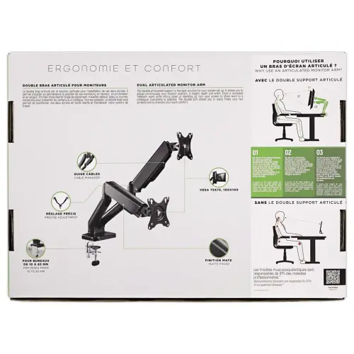 Bras porte-&eacute;cran double articul&eacute; Ergo Line Noir 