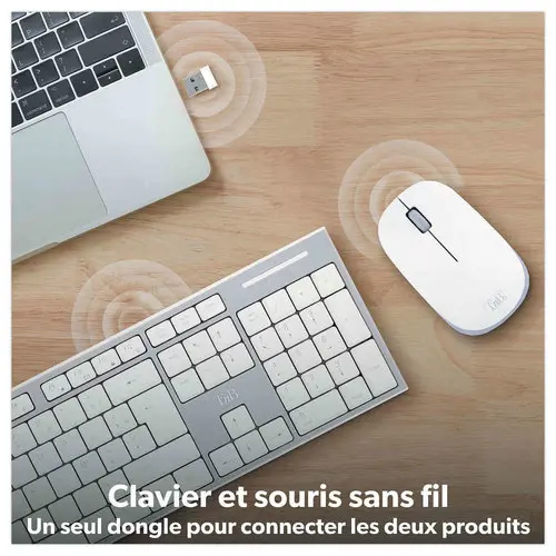 Kit clavier et souris sans fil Classy - 13 raccourcis multim&eacute;dias - R&eacute;cepteur USB unique - Blanc - T'nB 