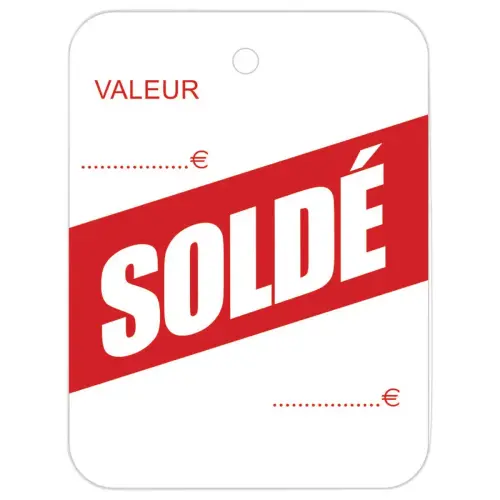 1000 Etiquettes perforées pré-imprimées "soldé" 49x65 mm 1000étiq/boîte