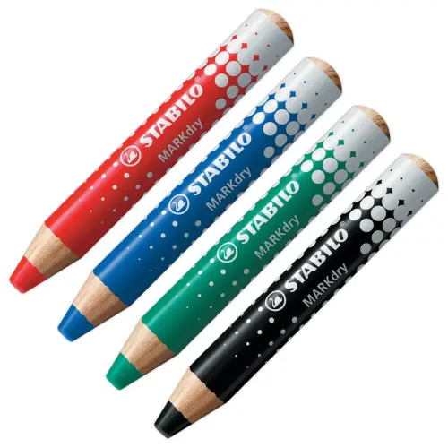 4 Crayons effaçables à sec MARKdry + chiffonnette + taille-crayon - STABILO