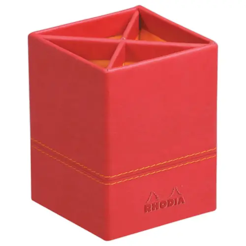 Pot &agrave; crayons simili cuir - 8 x 8 x 11cm - Rouge - RHODIA 