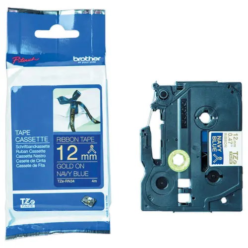 Ruban &eacute;tiqueteuse tissu or sur bleu nuit 12 mm (4m) 