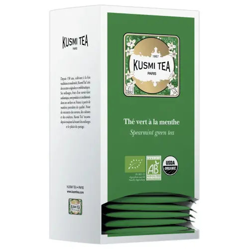 Bo&icirc;te de 25 sachets de th&eacute; Kusmi Tea Bio Th&eacute; vert menthe 