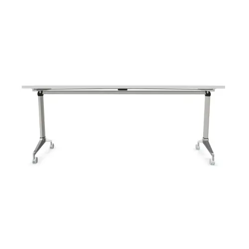 Table rectangulaire rabattable avec roulettes - 180 x 70 cm - Blanc et alu 