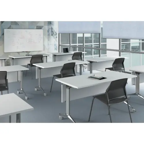 Table rectangulaire rabattable avec roulettes - 180 x 70 cm - Blanc et alu 