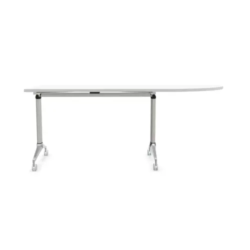 Table rabattable avec roulettes - 190 x 70 cm - Blanc et alu - Angle à droite