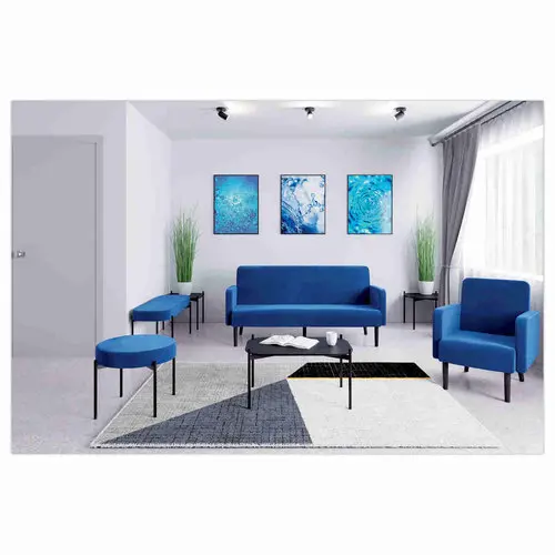 Pouf Rond GAIA D37 pieds noirs veloursbleu mont&eacute; 