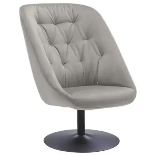 Fauteuil SCOOP pivotant 1 pied noir tissu gris monté.