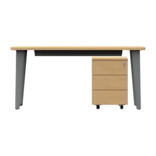 Bureau BORDEAUX 160 x 80 ch&ecirc;ne clair -pieds aluminium mont&eacute; 