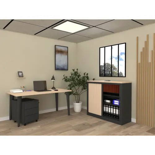 Bureau BORDEAUX 160 x 80 érable - pieds anthracite monté