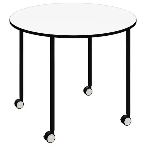 Table roulante FEX OFFICE Diam. 96 cm Blanc pieds noirs mont&eacute;e 